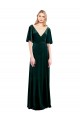 V-Back Dark Green Stretch Velvet V-Neck Long Flutter Sleeves Prom Dress / Bridesmaid Dress Norwich