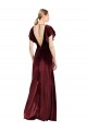 V-Back Burgundy Stretch Velvet V-Neck Long Flutter Sleeves Prom Dress / Bridesmaid Dress Norwich