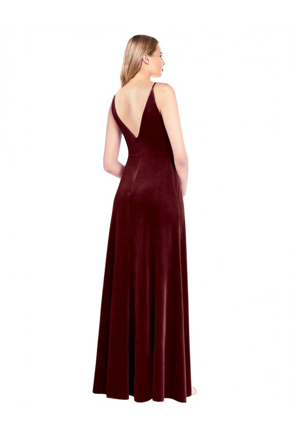 V-Back Stretch Velvet V-Neck Long Sleeveless Black Tie Prom Dress / Bridesmaid Dress Norwich