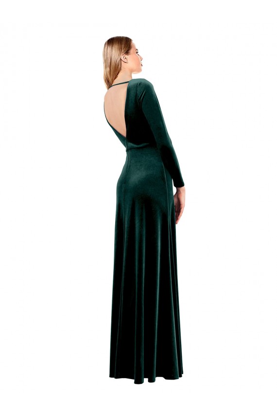 Open Back Stretch Velvet V-Neck Long Long Sleeves Black Tie Prom Dress / Bridesmaid Dress Norwich