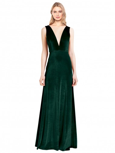 V-Back Stretch Velvet V-Neck Long Sleeveless Bridesmaid Dress / Formal Dress Norwich