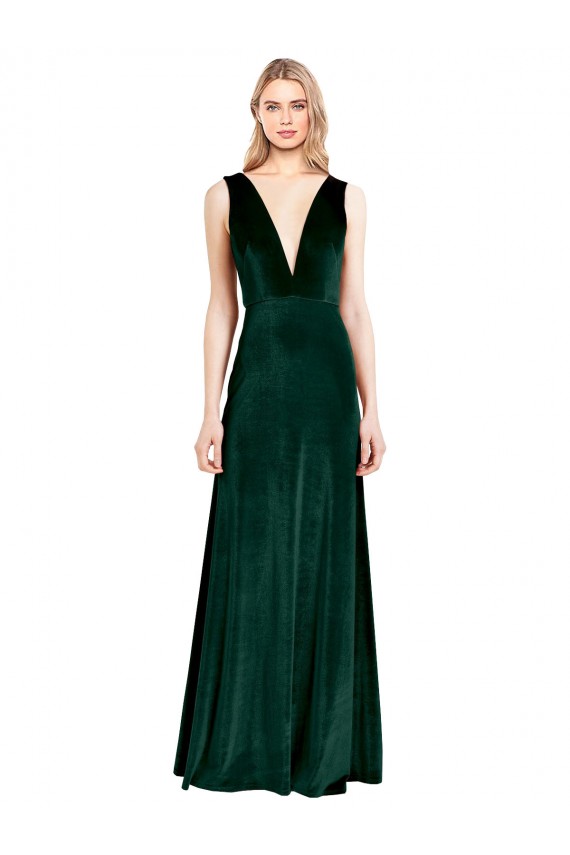 V-Back Stretch Velvet V-Neck Long Sleeveless Bridesmaid Dress / Formal Dress Norwich