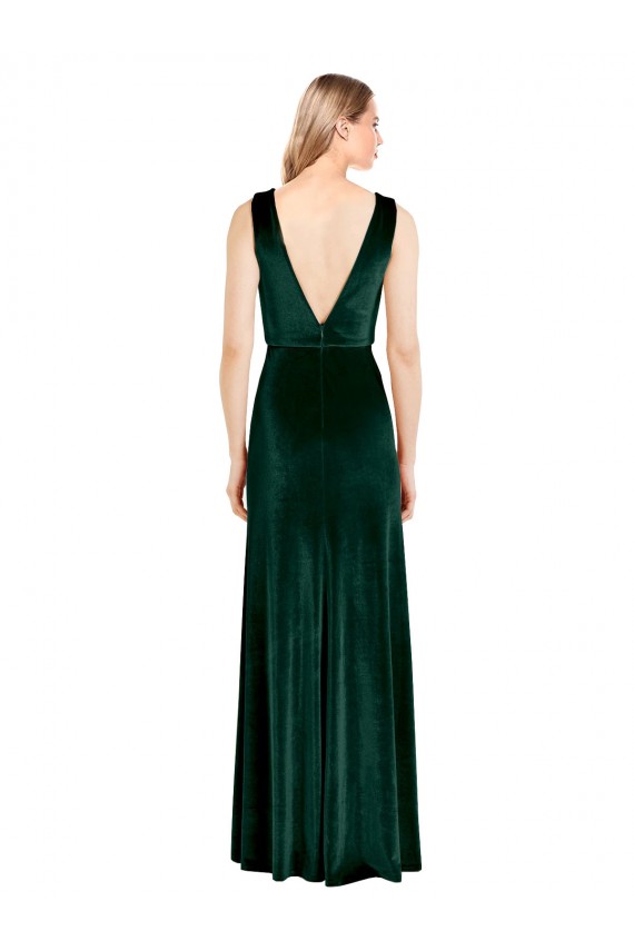 V-Back Stretch Velvet V-Neck Long Sleeveless Bridesmaid Dress / Formal Dress Norwich