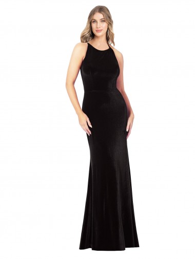Open Back Stretch Velvet Spaghetti Straps Long Sleeveless Formal Evening Gown / Prom Dress / Bridesmaid Dress Norwich
