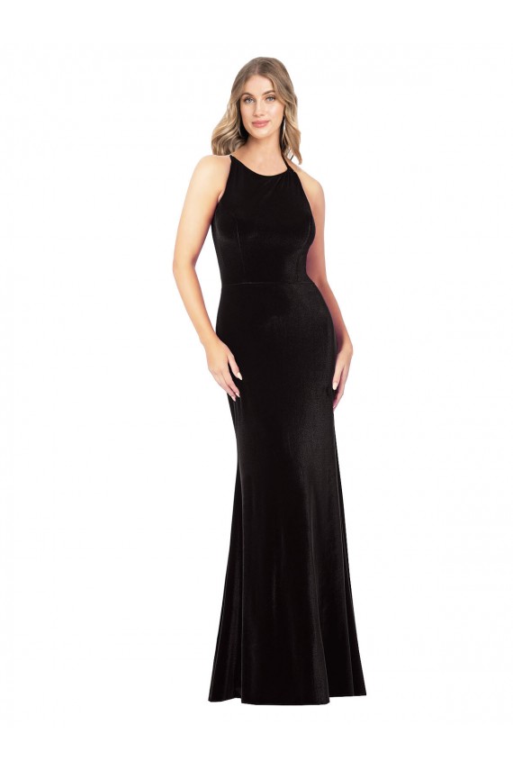 Open Back Stretch Velvet Spaghetti Straps Long Sleeveless Formal Evening Gown / Prom Dress / Bridesmaid Dress Norwich