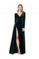 Stretch Velvet V-Neck Sweep Train Long Sleeves Black Tie Evening Gown / Prom Dress / Bridesmaid Dress Norwich
