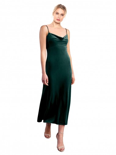 Low Back Stretch Velvet Spaghetti Straps Midi Length Sleeveless Prom Dress / Bridesmaid Dress Norwich
