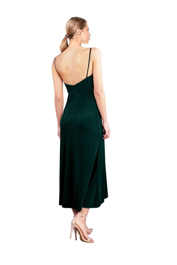 Low Back Stretch Velvet Spaghetti Straps Midi Length Sleeveless Prom Dress / Bridesmaid Dress Norwich