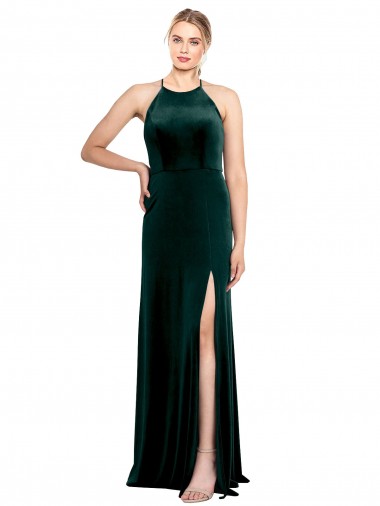 Keyhole Back Dark Green Stretch Velvet Spaghetti Straps Long Sleeveless Prom Dress / Bridesmaid Dress Norwich