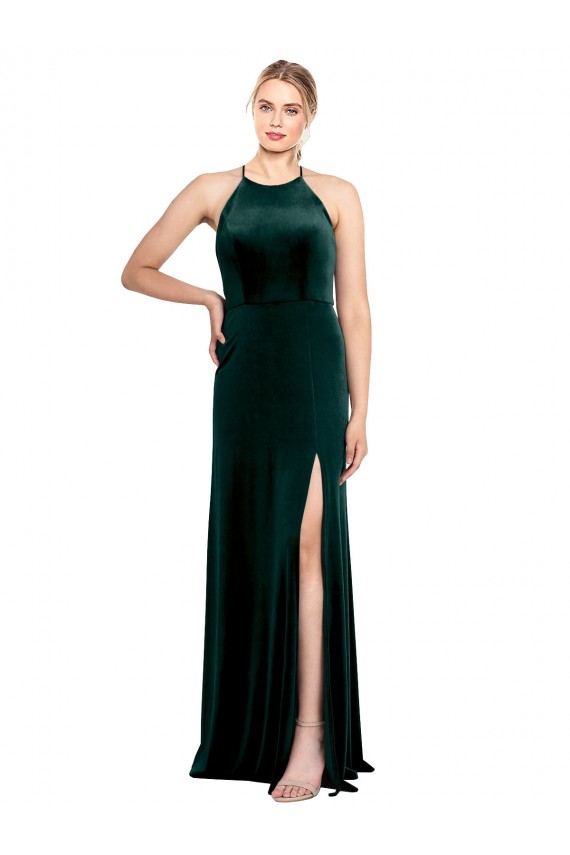 Keyhole Back Dark Green Stretch Velvet Spaghetti Straps Long Sleeveless Prom Dress / Bridesmaid Dress Norwich
