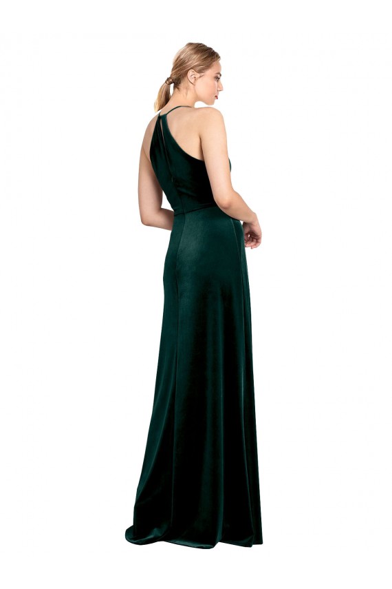 Keyhole Back Dark Green Stretch Velvet Spaghetti Straps Long Sleeveless Prom Dress / Bridesmaid Dress Norwich