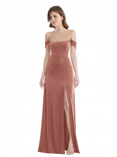 Cinnamon Rose Stretch Velvet Off the Shoulder Long Sleeveless Semi Formal Evening Dress / Prom Dress / Bridesmaid Dress Norwich