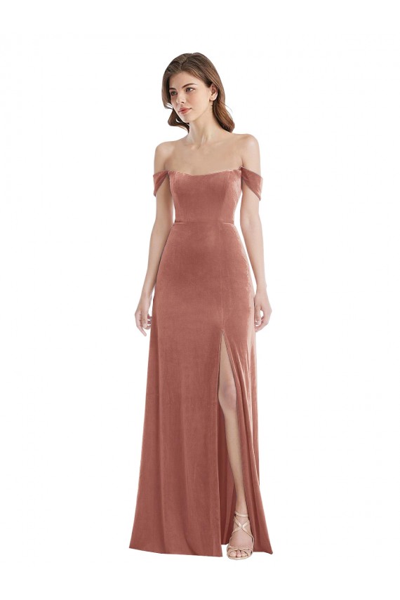 Cinnamon Rose Stretch Velvet Off the Shoulder Long Sleeveless Semi Formal Evening Dress / Prom Dress / Bridesmaid Dress Norwich