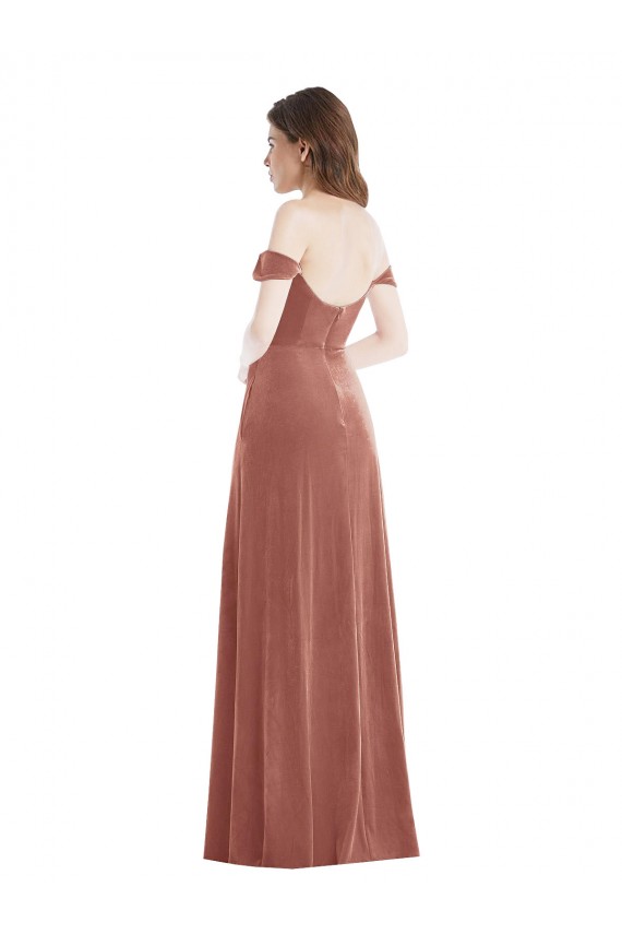 Cinnamon Rose Stretch Velvet Off the Shoulder Long Sleeveless Semi Formal Evening Dress / Prom Dress / Bridesmaid Dress Norwich