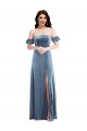 Low Back Stretch Velvet Off the Shoulder Long Ruffle Sleeves Formal Dress / Bridesmaid Dress Norwich
