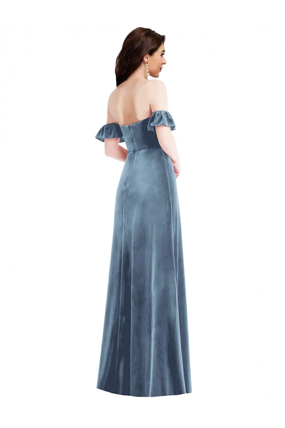 Low Back Stretch Velvet Off the Shoulder Long Ruffle Sleeves Formal Dress / Bridesmaid Dress Norwich
