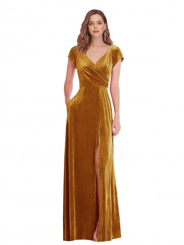 Stretch Velvet V-Neck Long Cap Sleeves Formal Evening Gown / Prom Dress / Bridesmaid Dress Norwich