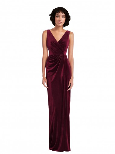 Stretch Velvet V-Neck Long Sleeveless Semi Formal Evening Dress / Prom Dress / Bridesmaid Dress Norwich