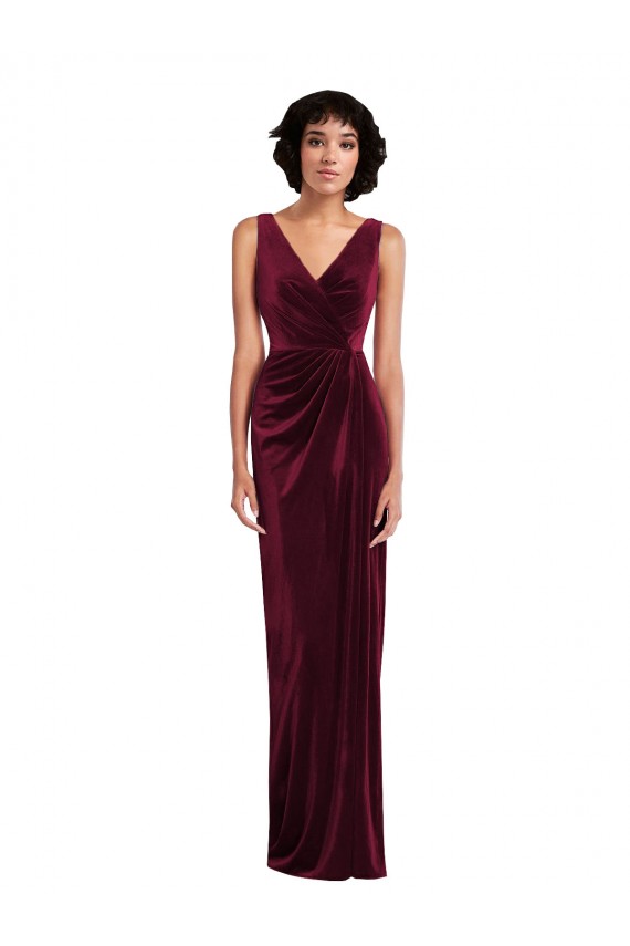 Stretch Velvet V-Neck Long Sleeveless Semi Formal Evening Dress / Prom Dress / Bridesmaid Dress Norwich