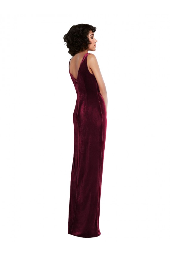Stretch Velvet V-Neck Long Sleeveless Semi Formal Evening Dress / Prom Dress / Bridesmaid Dress Norwich