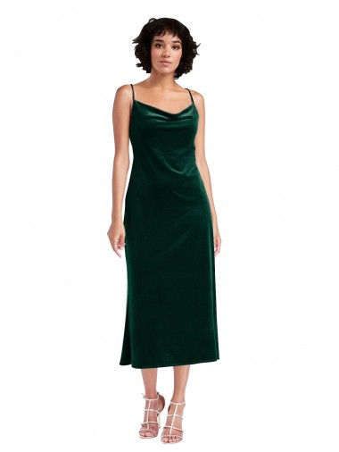 Open Back Stretch Velvet Cowl Neck Midi Length Sleeveless Black Tie Evening Gown / Prom Dress / Bridesmaid Dress Norwich