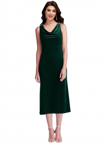 V-Back Stretch Velvet Cowl Neck Midi Length Sleeveless Evening Gown / Prom Dress / Bridesmaid Dress Norwich