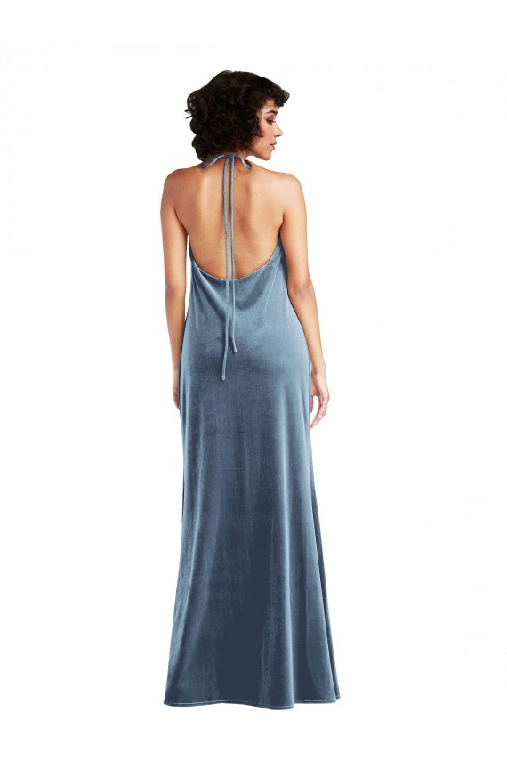 V-Back Stretch Velvet Cowl Neck Long Sleeveless Bridesmaid Dress / Evening Dress Norwich