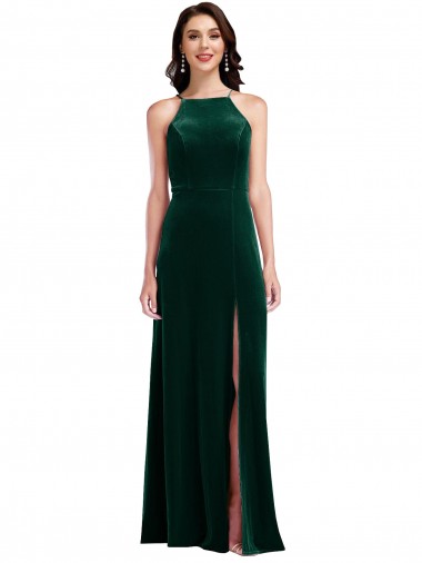 Stretch Velvet Halter Neck Long Sleeveless Semi Formal Evening Dress / Prom Dress / Bridesmaid Dress Norwich