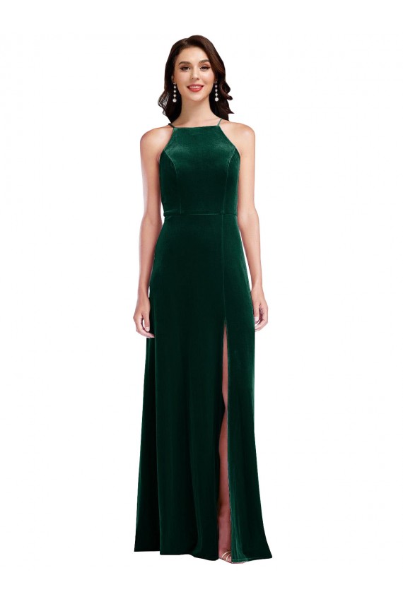 Stretch Velvet Halter Neck Long Sleeveless Semi Formal Evening Dress / Prom Dress / Bridesmaid Dress Norwich