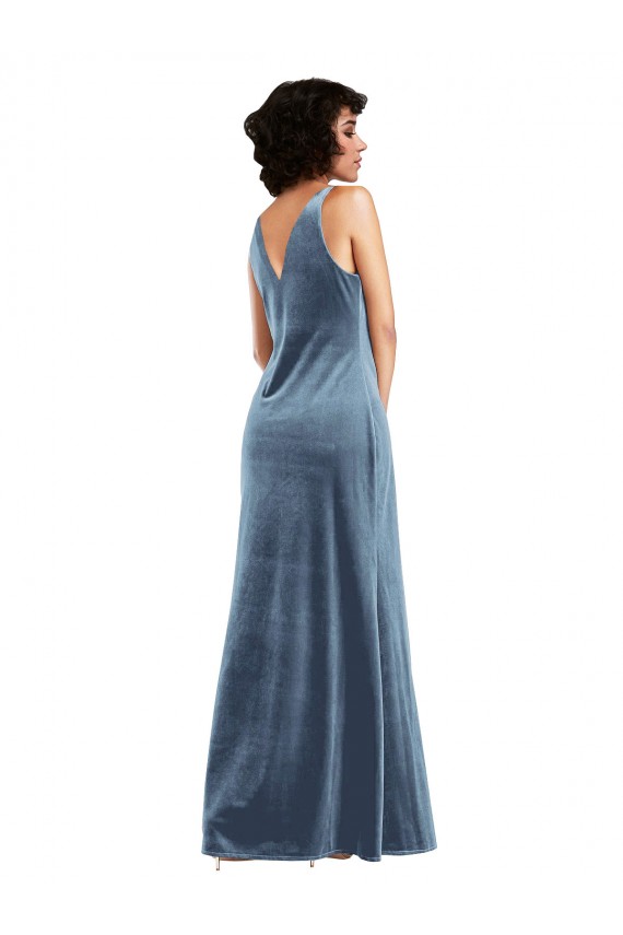 V-Back Stretch Velvet Cowl Neck Long Sleeveless Evening Dress / Bridesmaid Dress Norwich