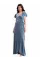 Stretch Velvet V-Neck Long Flutter Sleeves Black Tie Evening Gown / Prom Dress / Bridesmaid Dress Norwich