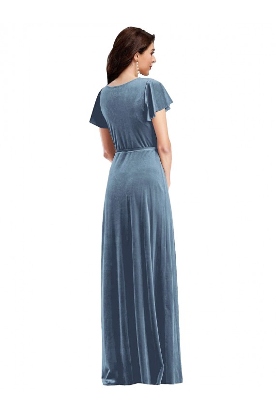 Stretch Velvet V-Neck Long Flutter Sleeves Black Tie Evening Gown / Prom Dress / Bridesmaid Dress Norwich