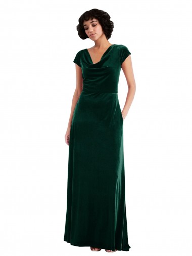Stretch Velvet Cowl Neck Long Cap Sleeves Black Tie Evening Gown / Prom Dress / Bridesmaid Dress Norwich