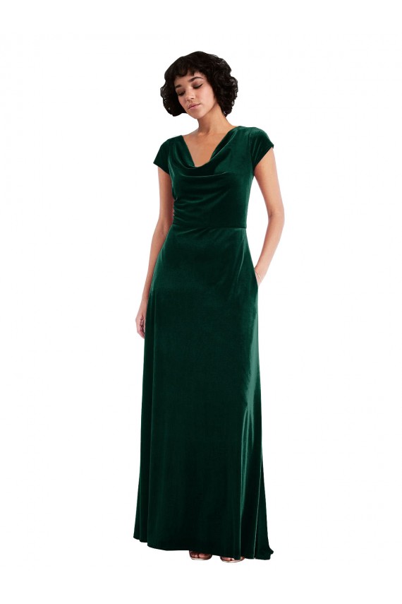 Stretch Velvet Cowl Neck Long Cap Sleeves Black Tie Evening Gown / Prom Dress / Bridesmaid Dress Norwich