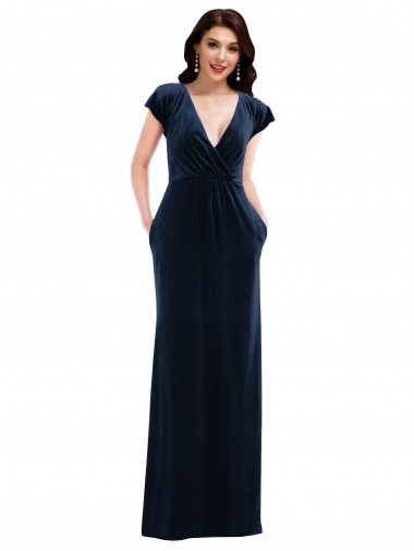 Stretch Velvet V-Neck Long Flutter Sleeves Formal Dress / Bridesmaid Dress Norwich