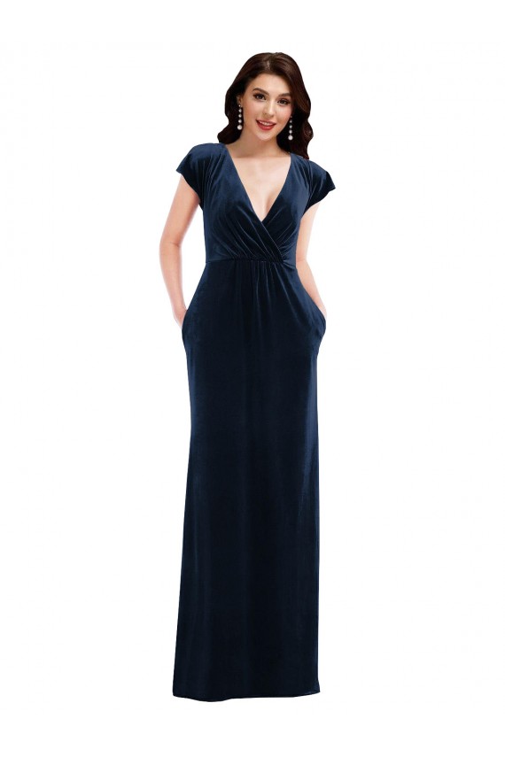 Stretch Velvet V-Neck Long Flutter Sleeves Formal Dress / Bridesmaid Dress Norwich