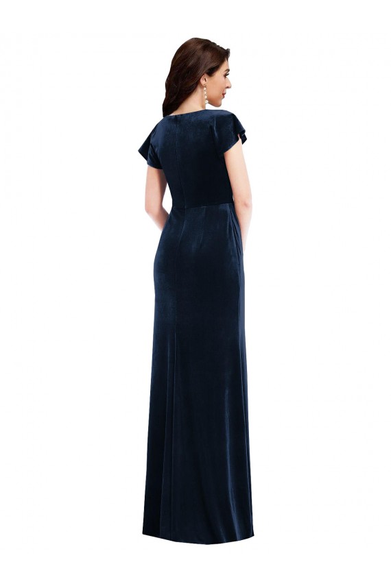 Stretch Velvet V-Neck Long Flutter Sleeves Formal Dress / Bridesmaid Dress Norwich