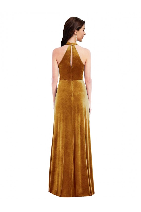 Keyhole Back Stretch Velvet Halter Neck Long Sleeveless Semi Formal Evening Dress / Prom Dress / Bridesmaid Dress Norwich