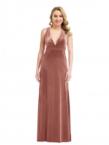 Open Back Stretch Velvet V-Neck Long Sleeveless Bridesmaid Dress / Evening Dress Norwich