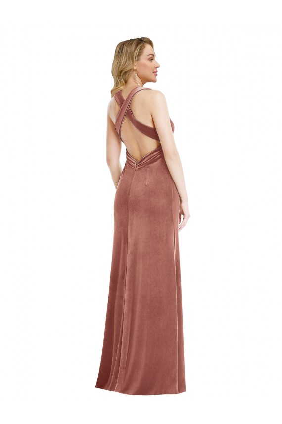 Open Back Stretch Velvet V-Neck Long Sleeveless Bridesmaid Dress / Evening Dress Norwich