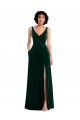 V-Back Dark Green Stretch Velvet V-Neck Long Sleeveless Bridesmaid Dress / Evening Dress Norwich