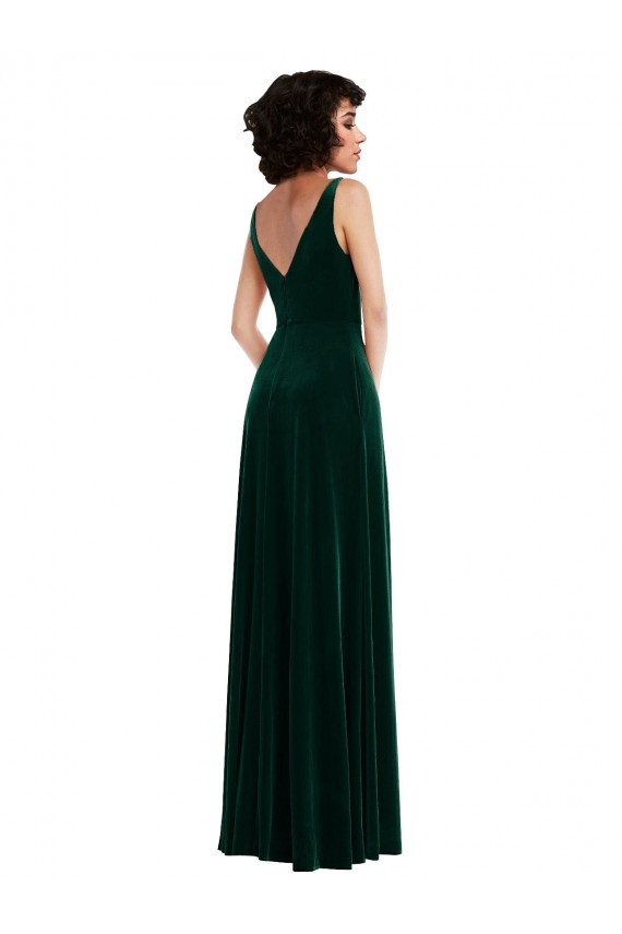 V-Back Dark Green Stretch Velvet V-Neck Long Sleeveless Bridesmaid Dress / Evening Dress Norwich