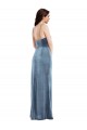 Low Back Dusty Blue Stretch Velvet Spaghetti Straps Long Sleeveless Formal Evening Gown / Prom Dress / Bridesmaid Dress Norwich