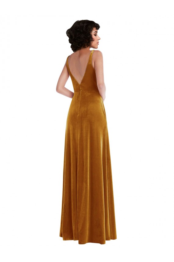 V-Back Stretch Velvet V-Neck Long Sleeveless Semi Formal Evening Dress / Prom Dress / Bridesmaid Dress Norwich