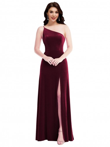 Stretch Velvet One Shoulder Long Sleeveless Black Tie Evening Dress / Prom Dress / Bridesmaid Dress Norwich