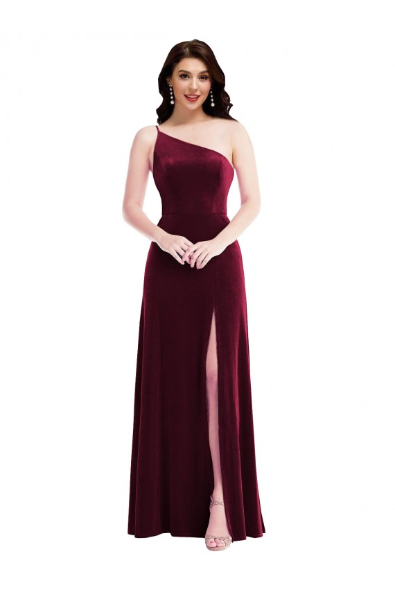 Stretch Velvet One Shoulder Long Sleeveless Black Tie Evening Dress / Prom Dress / Bridesmaid Dress Norwich