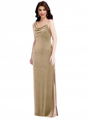 Champagne Stretch Velvet One Shoulder Long Sleeveless Black Tie Evening Gown / Prom Dress / Bridesmaid Dress Norwich