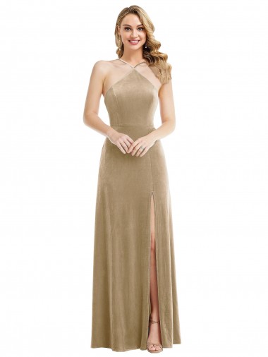 Open Back Stretch Velvet Halter Neck Long Sleeveless Semi Formal Evening Dress / Prom Dress / Bridesmaid Dress Norwich