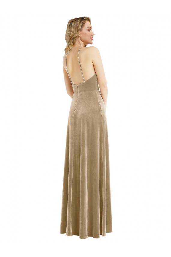 Open Back Stretch Velvet Halter Neck Long Sleeveless Semi Formal Evening Dress / Prom Dress / Bridesmaid Dress Norwich