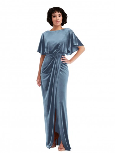 Open Back Stretch Velvet Long Flutter Sleeves Semi Formal Evening Dress / Prom Dress / Bridesmaid Dress Norwich